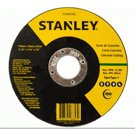 DISCO CORTE CONCRETO STANLEY 115 x 1.6 mm