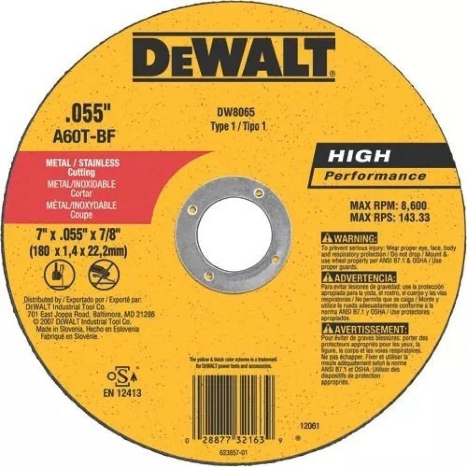 DISCO DE CORTE DEWALT 180 x 1.6mm